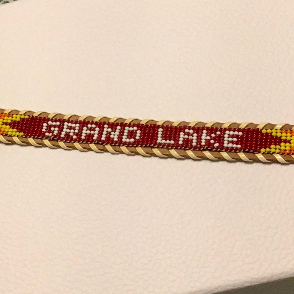 Top Grain Hand Beaded belt, “Grand Lake” 30” - Picture 5 of 6